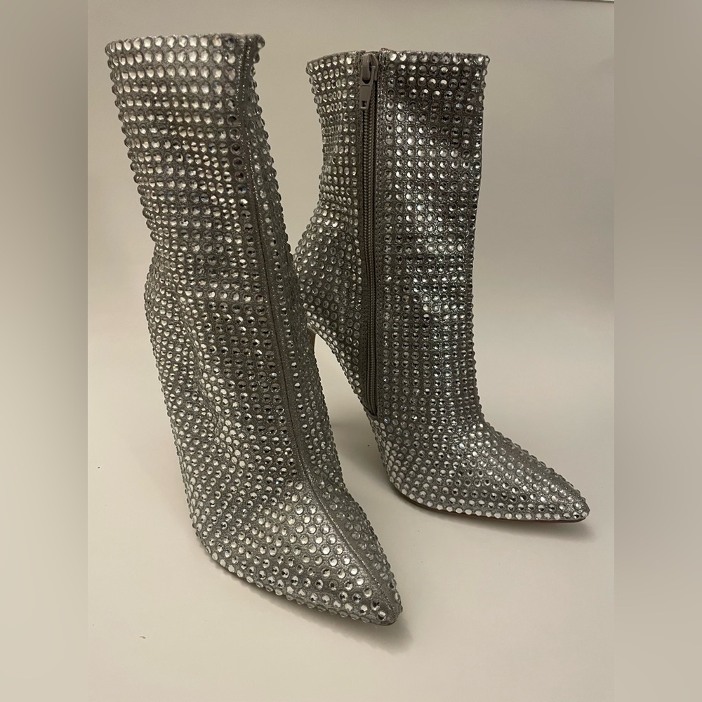 Steve Madden Silver Rhinestone Heeled Boots